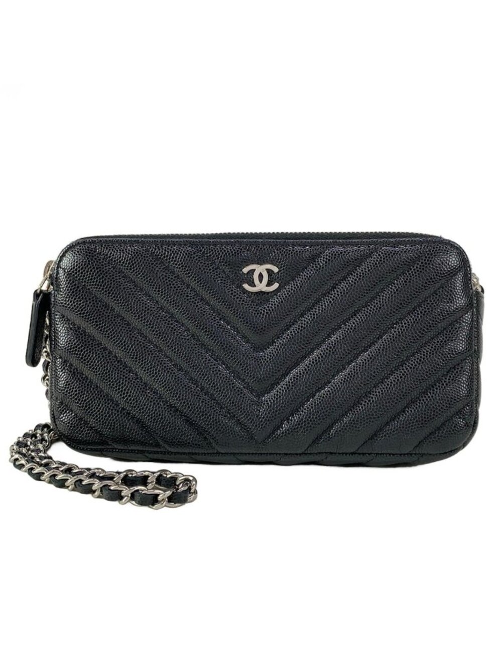 Chanel Wallet V-stitch Black Chain Silver Shoulder Bag